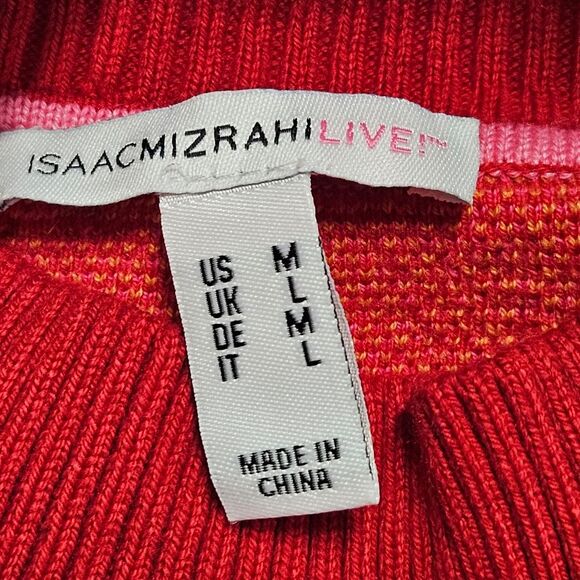 Isaac Mizrahi Live Bold Red & Pink Paisley Mock Turtleneck Short Sleeve Sweater - Picture 6 of 9
